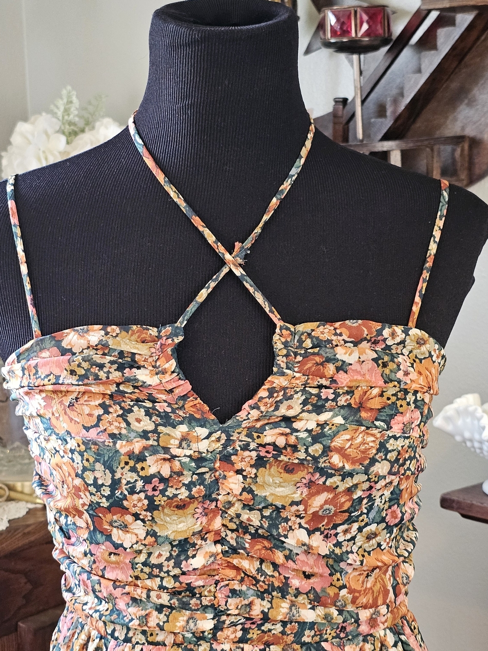 Sadie & Sage Vintage Academic Floral Halter Midi Dress Small - Picture 3 of 12